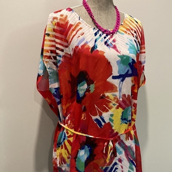 GLAM & Fame White Sheer floral Cover-Up Top XL - Picture 8 of 16